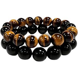 Elegant Natural Obsidian and Tiger's Eye Crystal Beads Bracelets for Men and Wom
